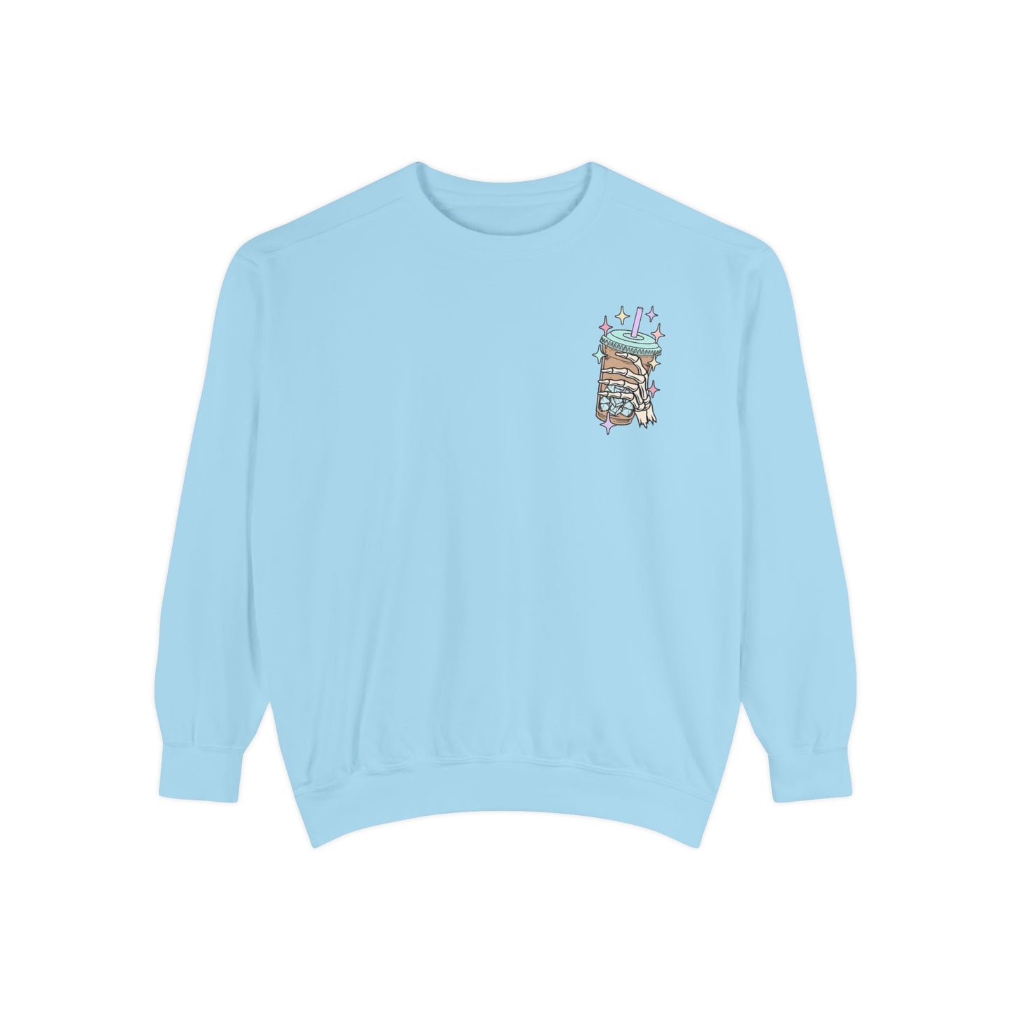 Sweatshirt — "Fueled by Iced Coffee and Anxiety" Cozy Graphic Pullover