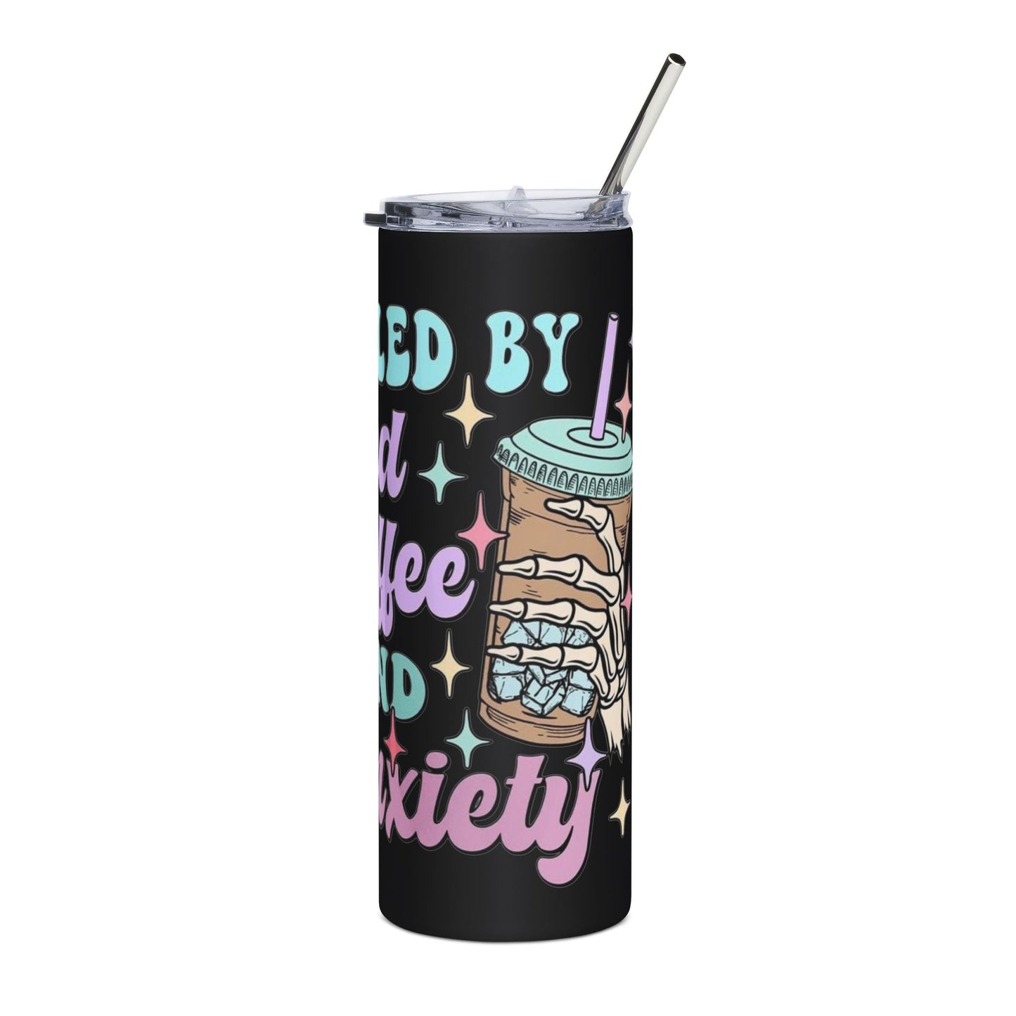 20oz Stainless Tumbler — "Fueled by Iced Coffee and Anxiety" Pastel Travel Cup
