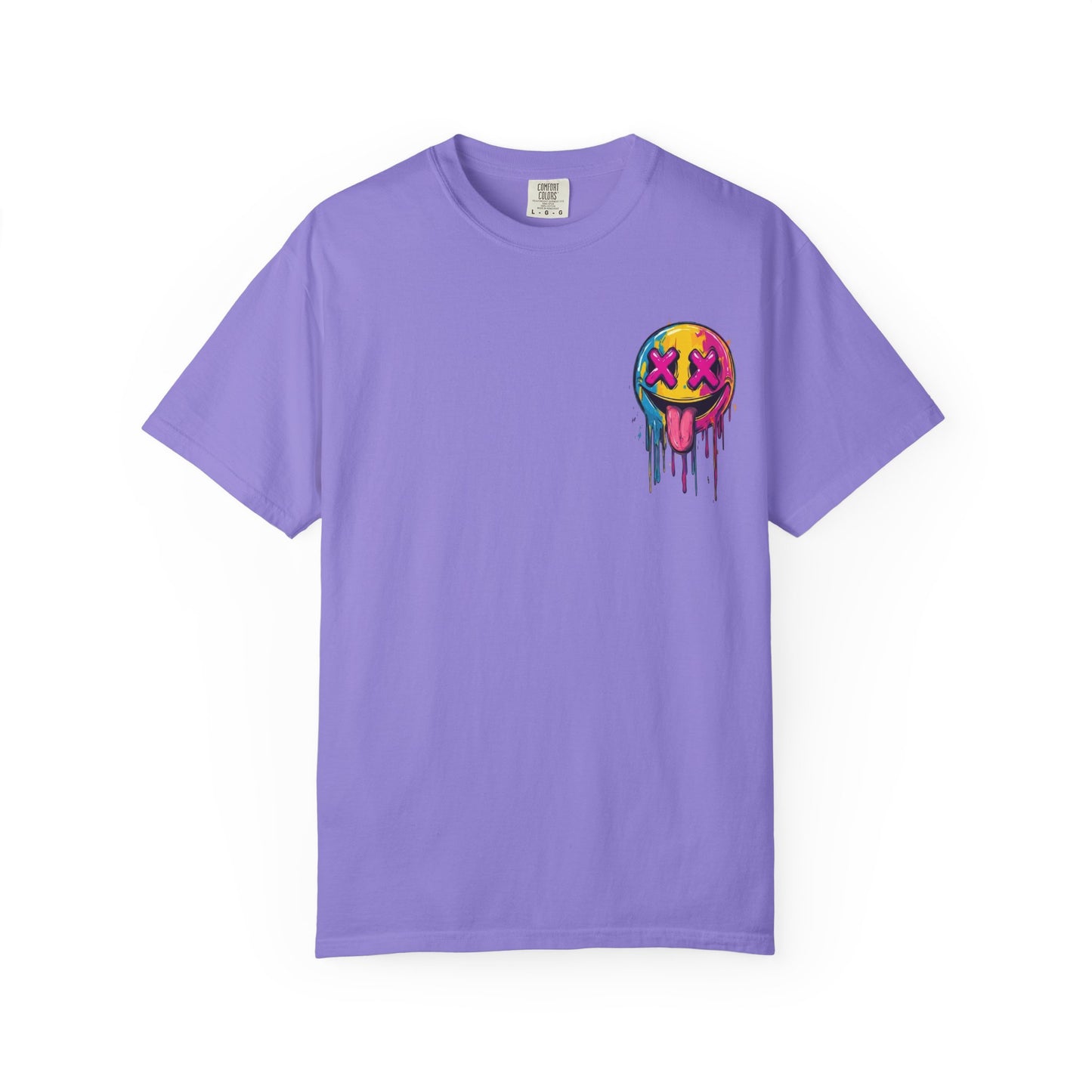 T-Shirt — ‘Allegedly’ Pastel Drip Smiley & Knife Graphic Tee