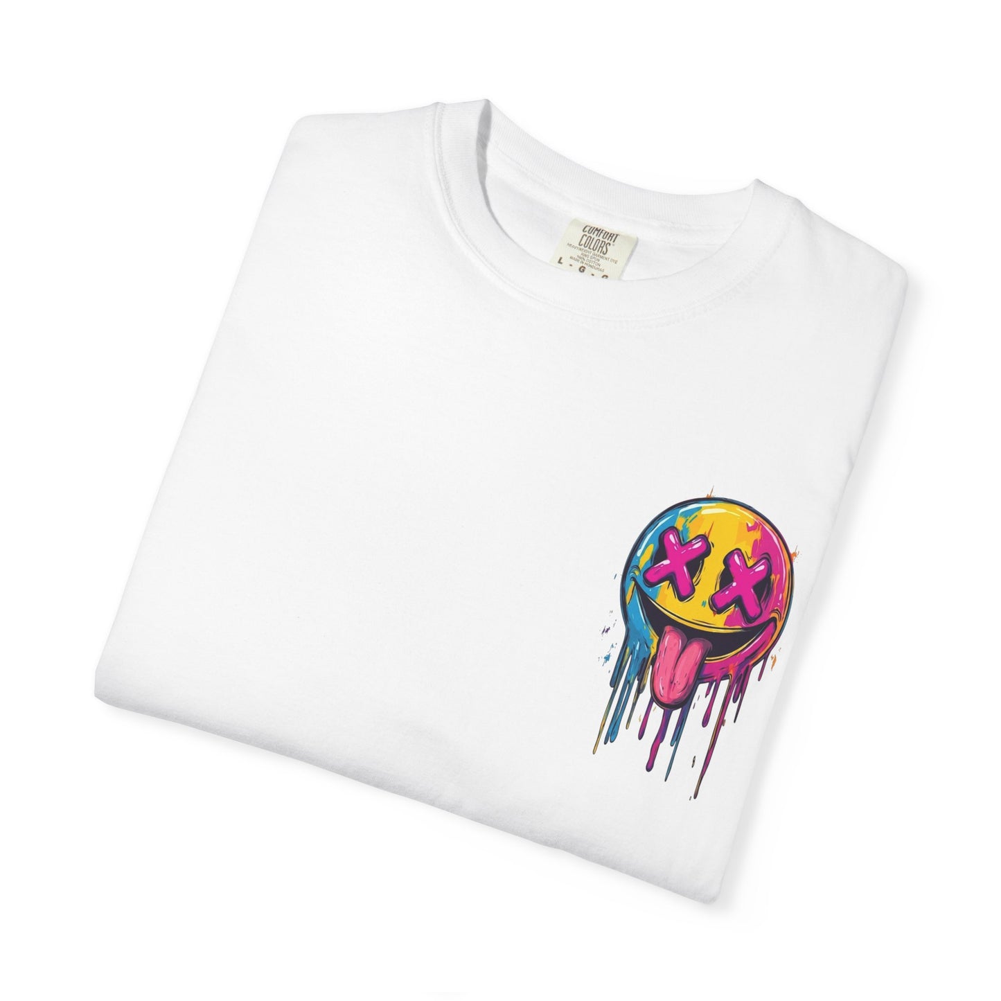 T-Shirt — ‘Allegedly’ Pastel Drip Smiley & Knife Graphic Tee