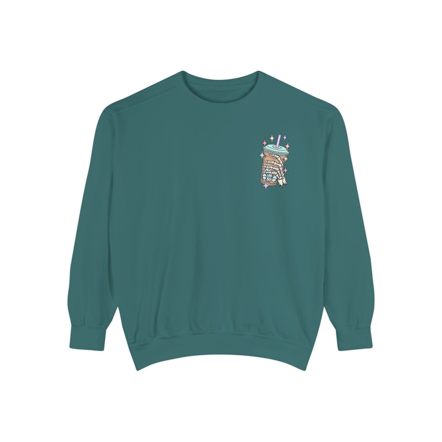 Sweatshirt — "Fueled by Iced Coffee and Anxiety" Cozy Graphic Pullover