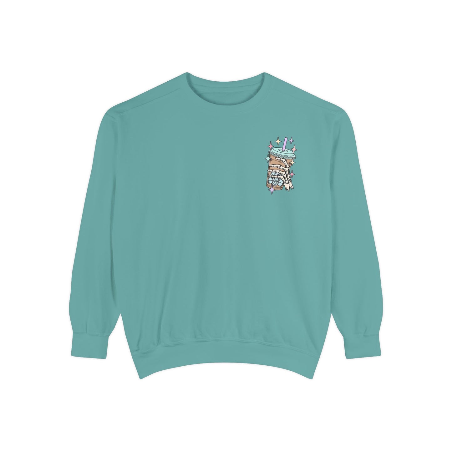 Sweatshirt — "Fueled by Iced Coffee and Anxiety" Cozy Graphic Pullover