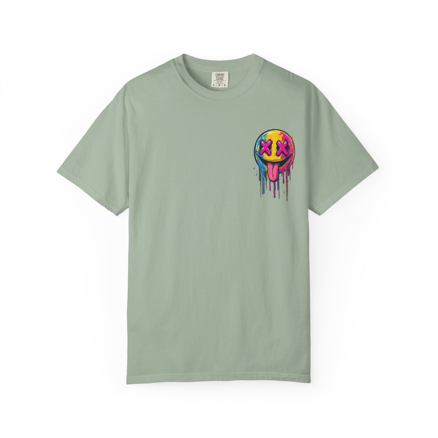 T-Shirt — ‘Allegedly’ Pastel Drip Smiley & Knife Graphic Tee