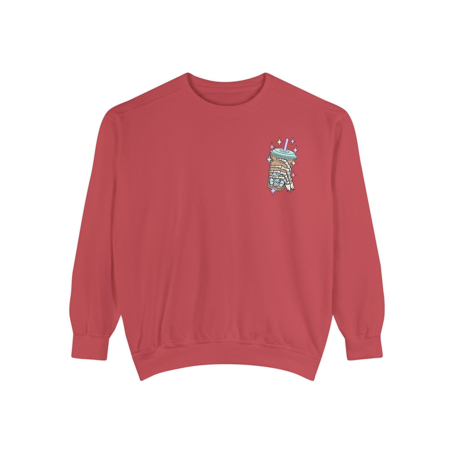 Sweatshirt — "Fueled by Iced Coffee and Anxiety" Cozy Graphic Pullover