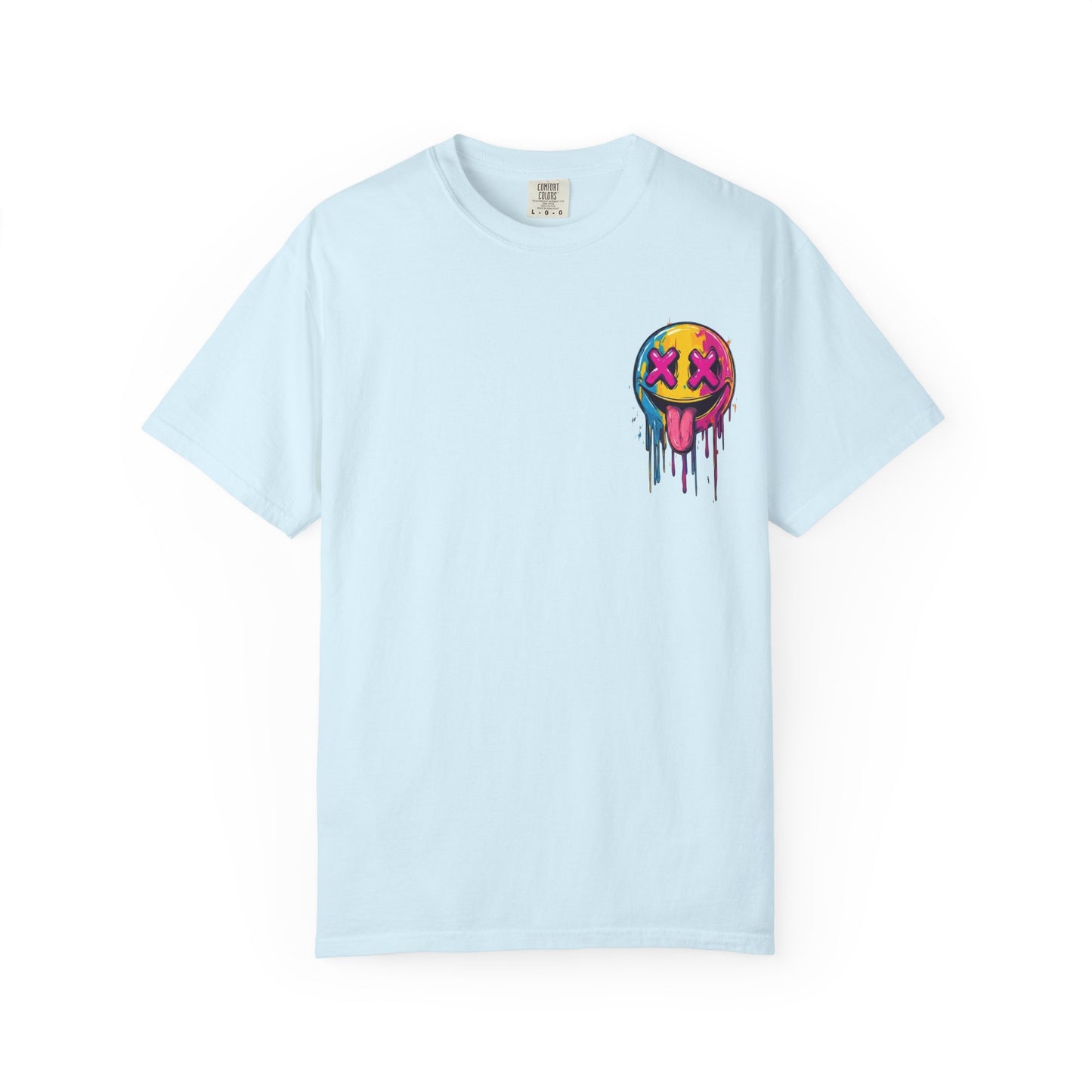 T-Shirt — ‘Allegedly’ Pastel Drip Smiley & Knife Graphic Tee