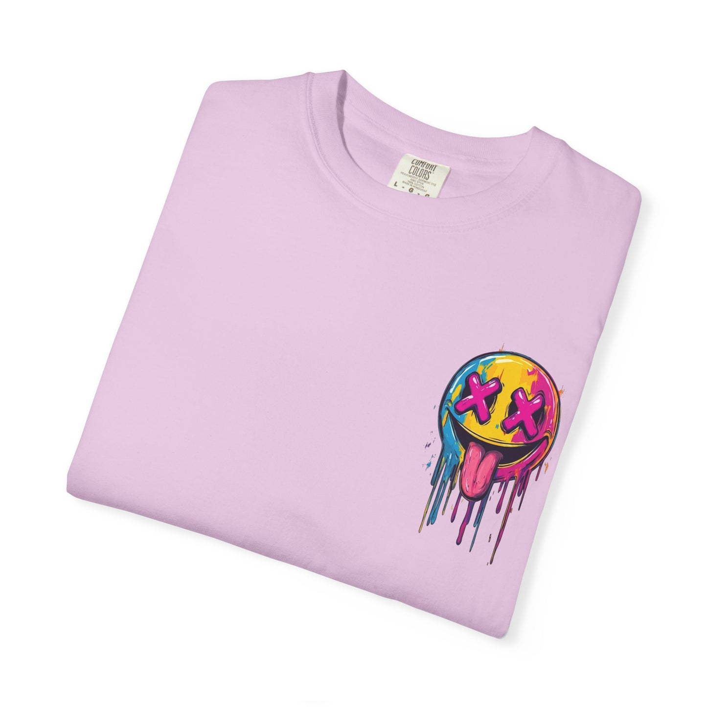 T-Shirt — ‘Allegedly’ Pastel Drip Smiley & Knife Graphic Tee