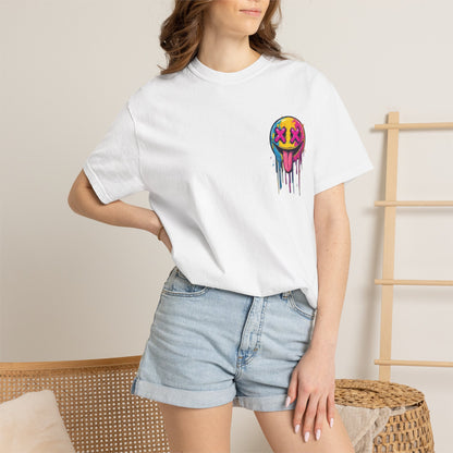 T-Shirt — ‘Allegedly’ Pastel Drip Smiley & Knife Graphic Tee
