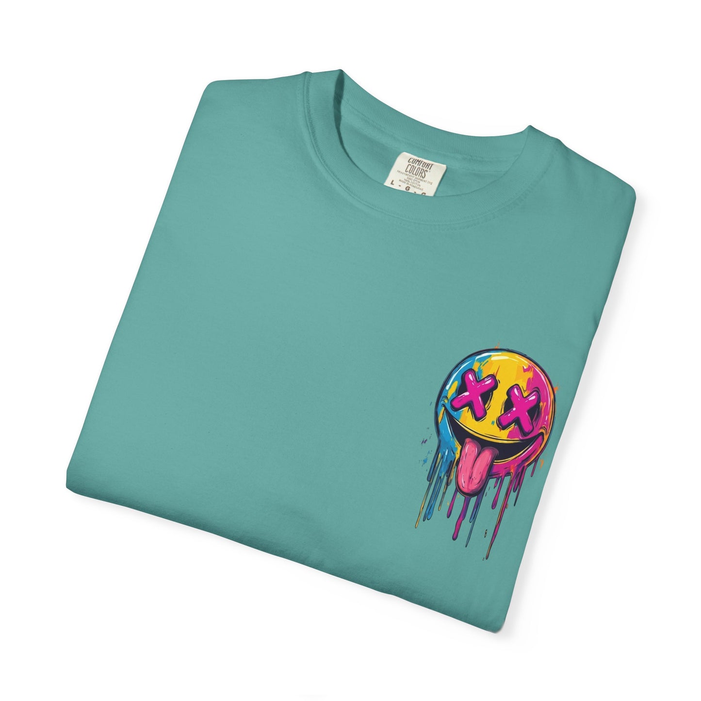 T-Shirt — ‘Allegedly’ Pastel Drip Smiley & Knife Graphic Tee