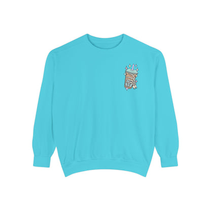 Sweatshirt — "Fueled by Iced Coffee and Anxiety" Cozy Graphic Pullover