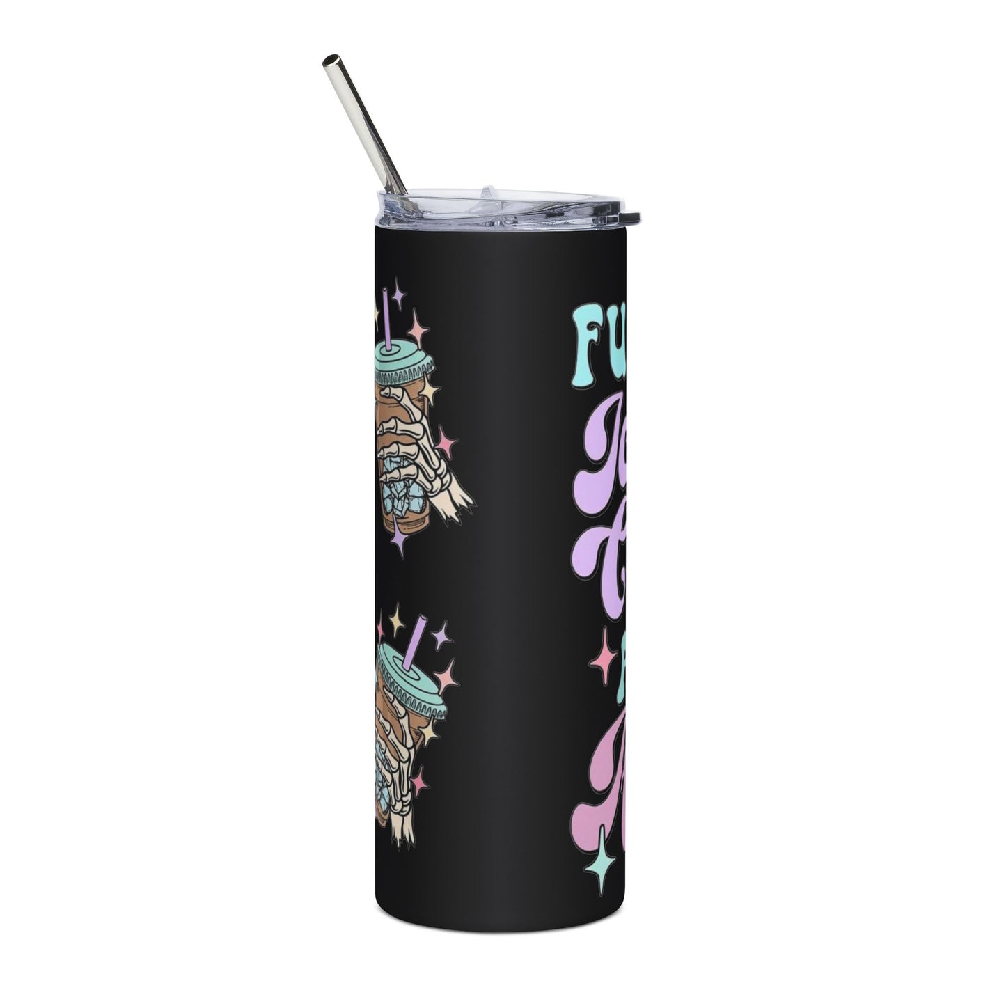 20oz Stainless Tumbler — "Fueled by Iced Coffee and Anxiety" Pastel Travel Cup