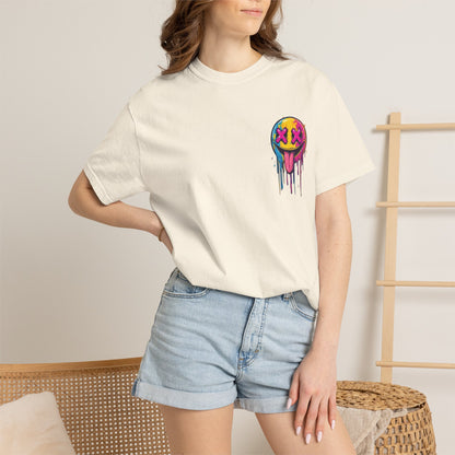 T-Shirt — ‘Allegedly’ Pastel Drip Smiley & Knife Graphic Tee