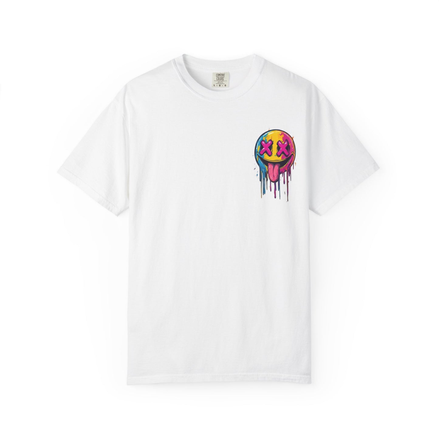 T-Shirt — ‘Allegedly’ Pastel Drip Smiley & Knife Graphic Tee