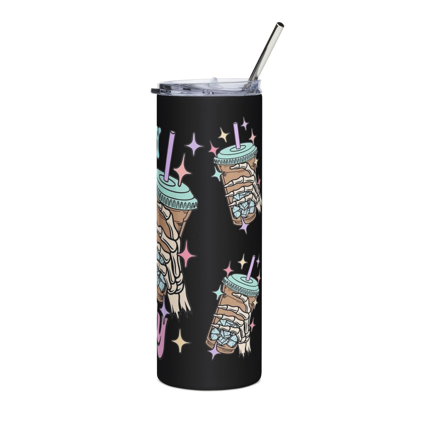 20oz Stainless Tumbler — "Fueled by Iced Coffee and Anxiety" Pastel Travel Cup