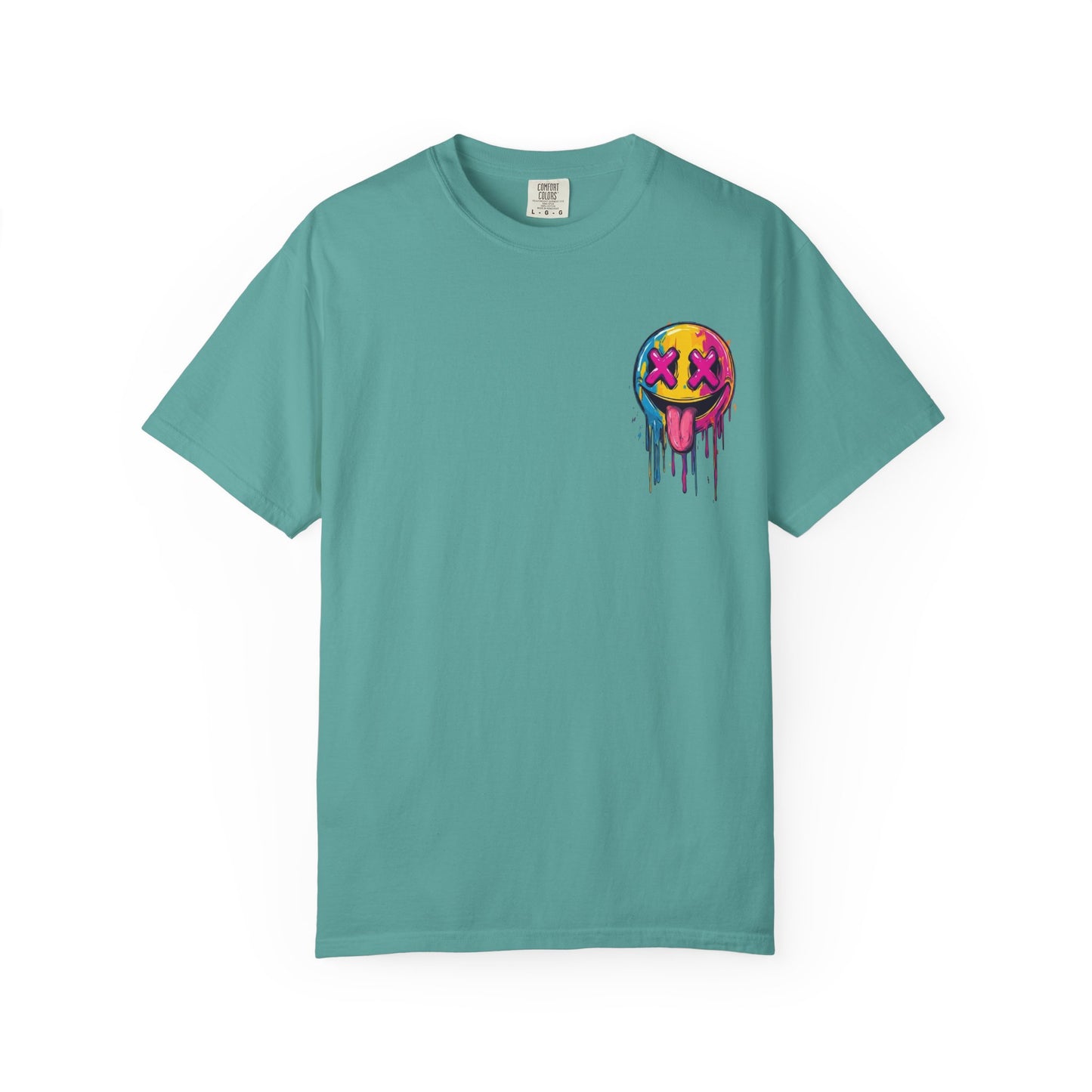 T-Shirt — ‘Allegedly’ Pastel Drip Smiley & Knife Graphic Tee
