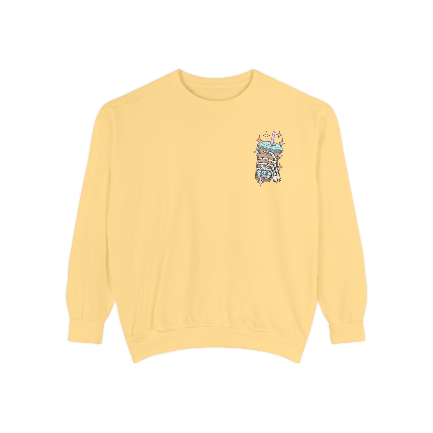 Sweatshirt — "Fueled by Iced Coffee and Anxiety" Cozy Graphic Pullover