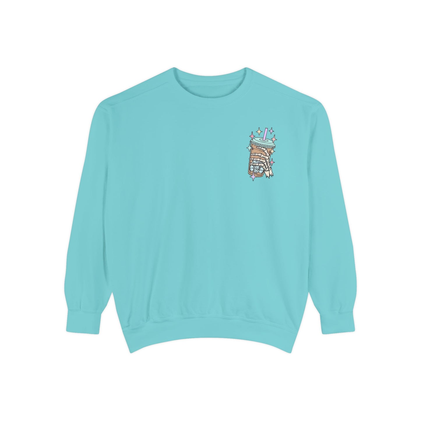Sweatshirt — "Fueled by Iced Coffee and Anxiety" Cozy Graphic Pullover