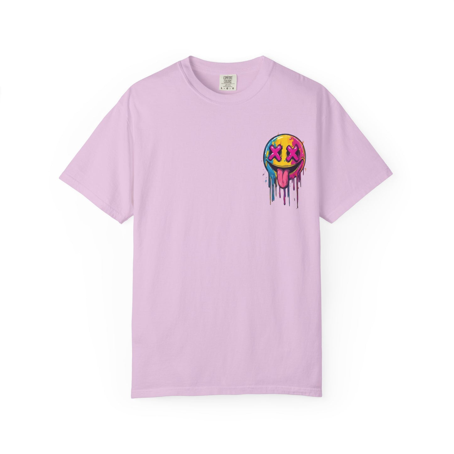 T-Shirt — ‘Allegedly’ Pastel Drip Smiley & Knife Graphic Tee