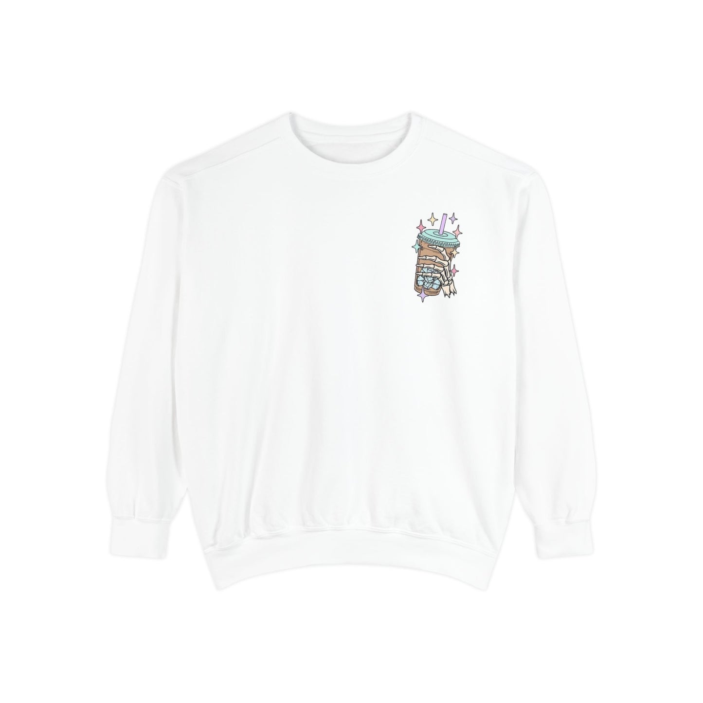 Sweatshirt — "Fueled by Iced Coffee and Anxiety" Cozy Graphic Pullover