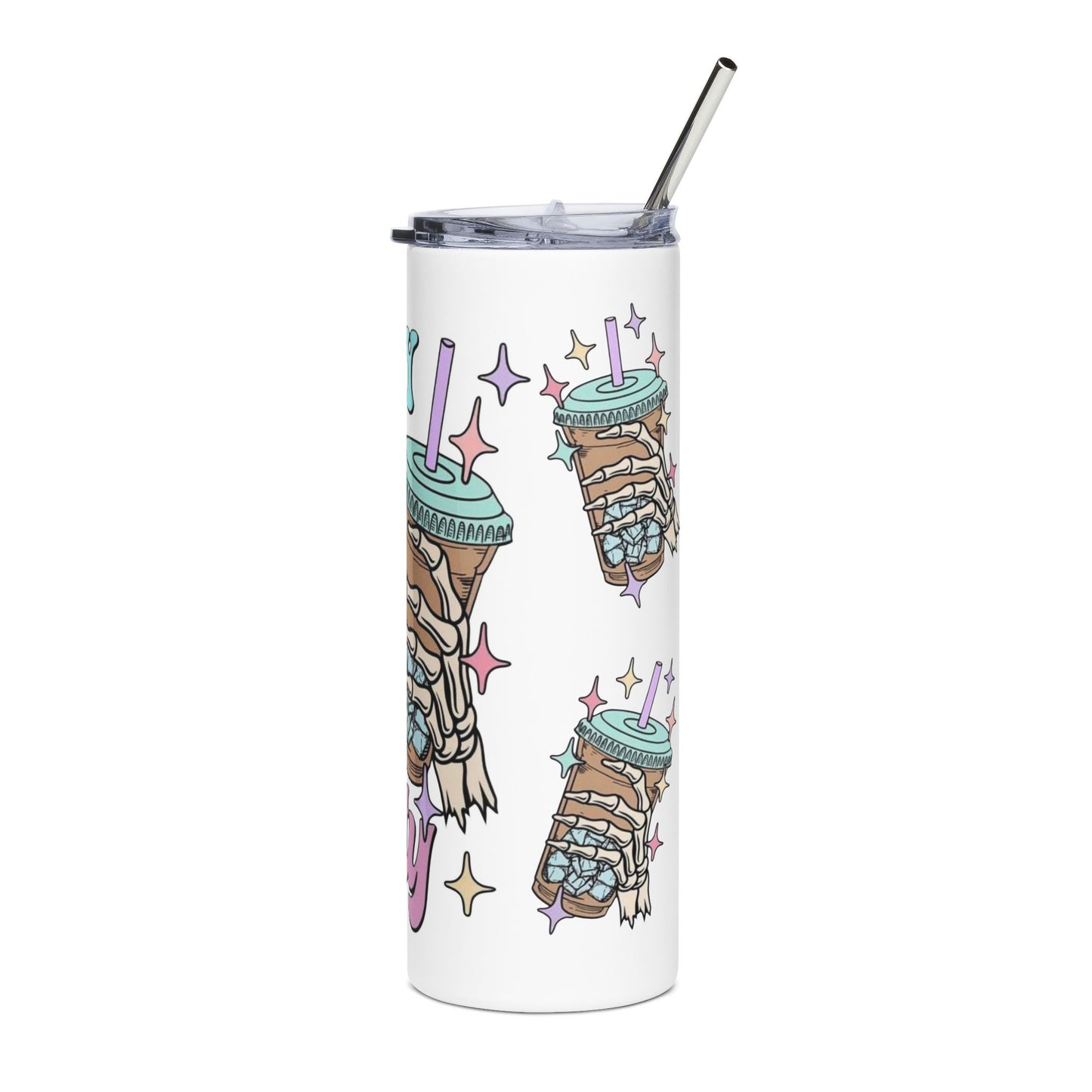20oz Stainless Tumbler — "Fueled by Iced Coffee and Anxiety" Pastel Travel Cup