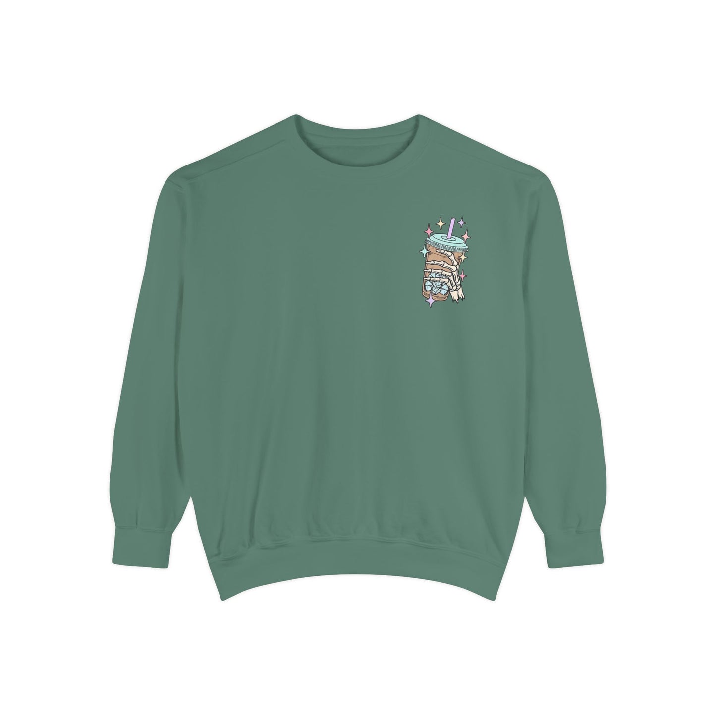 Sweatshirt — "Fueled by Iced Coffee and Anxiety" Cozy Graphic Pullover